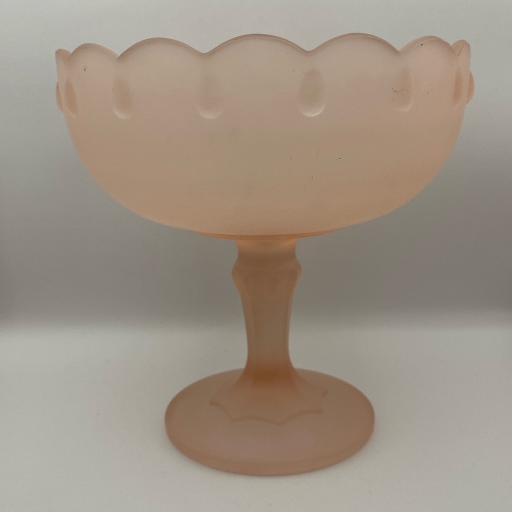 Vintage Pink Pedestal Bowl - Indiana Glass - Satin Frosted Compote Dish - 1950s